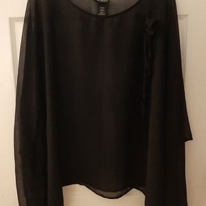 Sheer Black Blouse w/ Flowery Embellishment